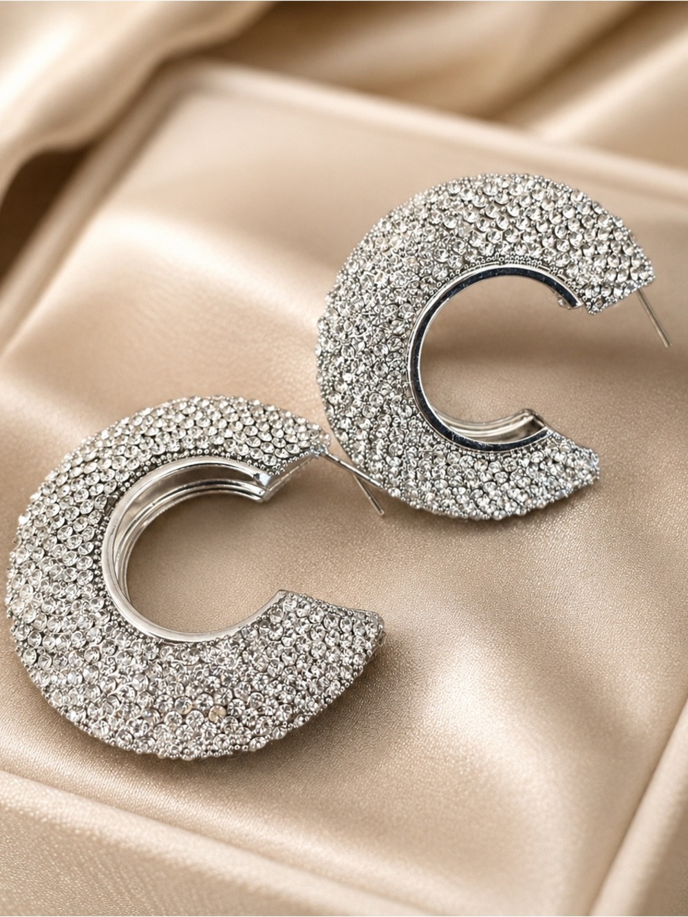 Silver Crystal Hoop Earrings